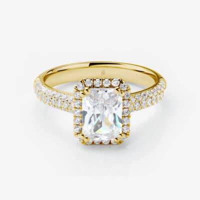 Gelbgold-Verlobungsring mit rechteckigem Brillanten Ansicht 1