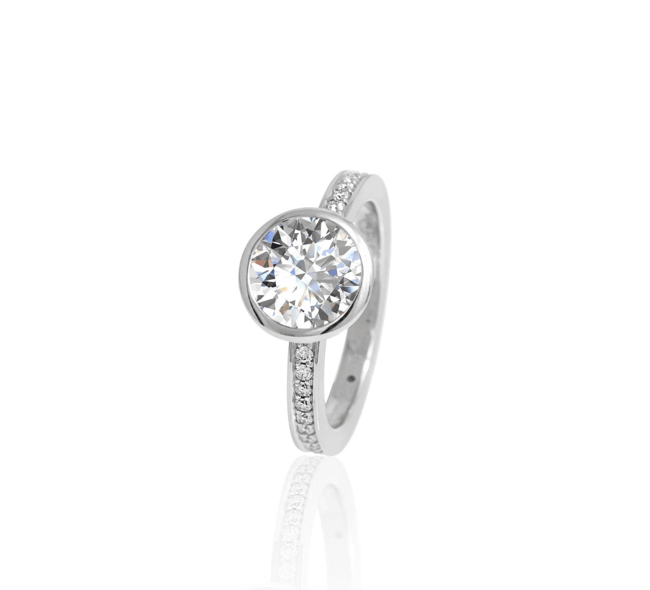 Brilliant Ringe mit aufgefasster Ringschiene und Zargenfassung Gelbgold