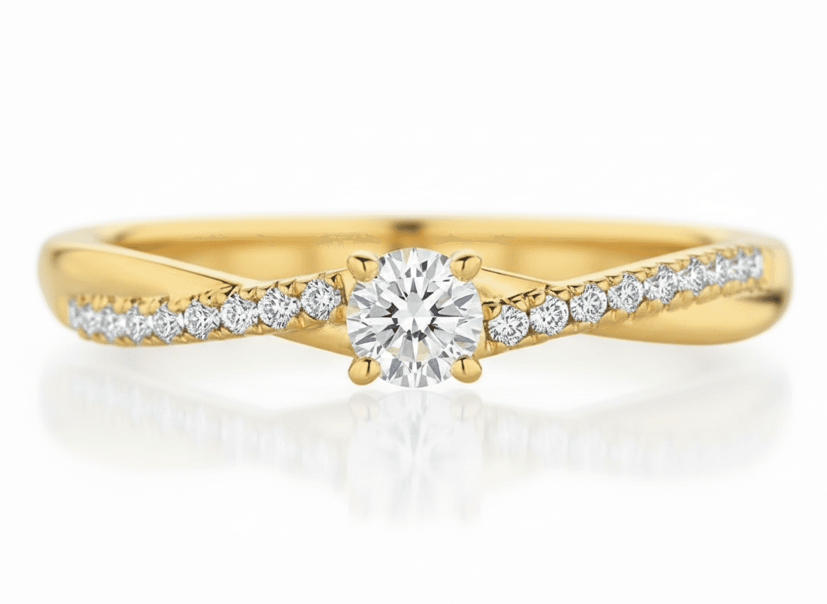Gelbgold Verlobungsring mit Brillant und Seitenbrillanten von Juwelier Hartung