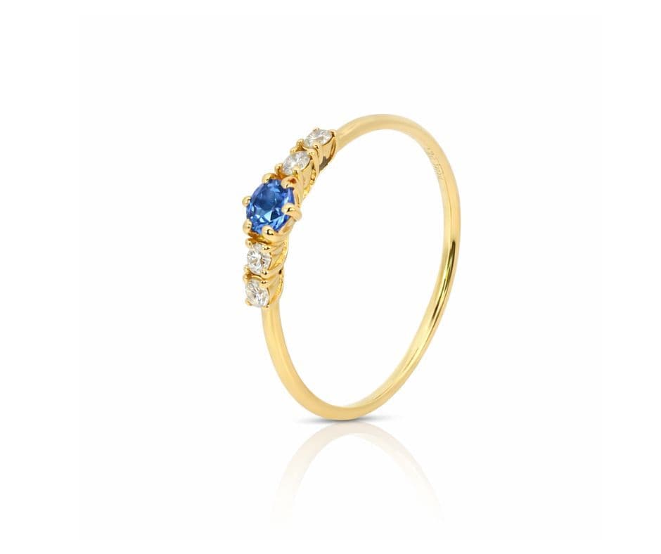 Gelbgold Ring mit Brillanten und Saphir