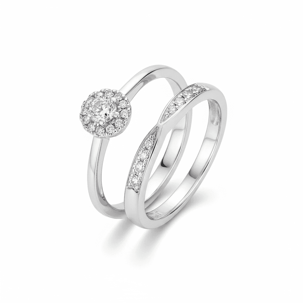 Weißgold-Verlobungsring und Vorsteckring von Juwelier Hartung