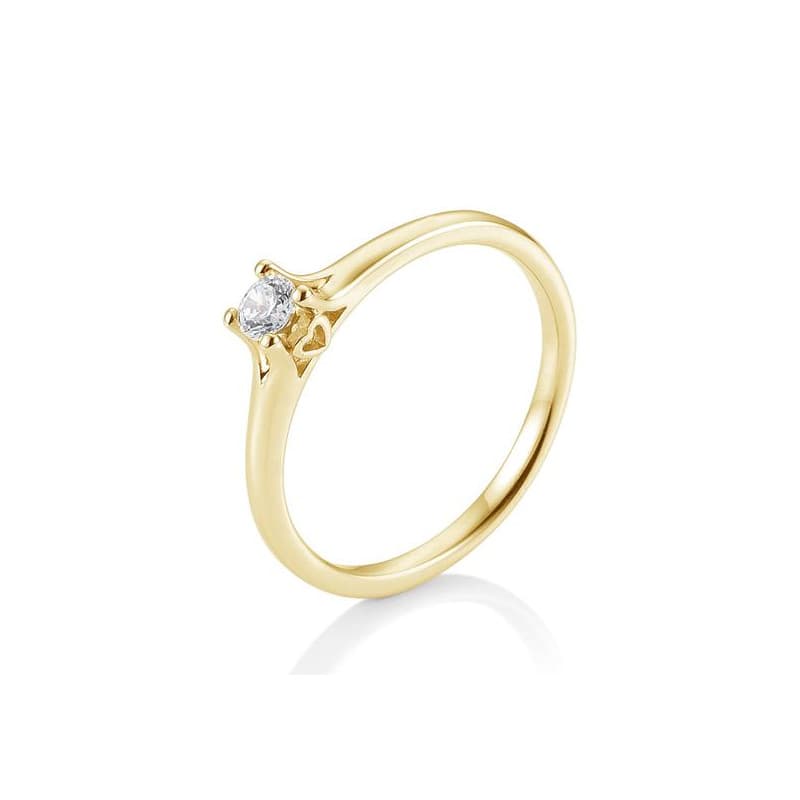 Ein feiner Solitärring aus Gelbgold mit romantischer Herzfassung.