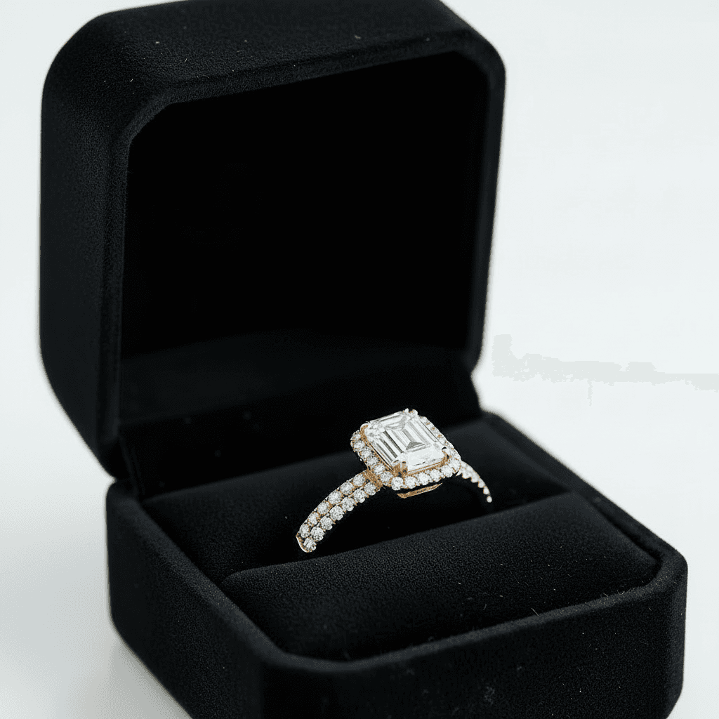 Gelbgold Verlobungsring mit rechteckigem Brillanten von Juwelier Hartung