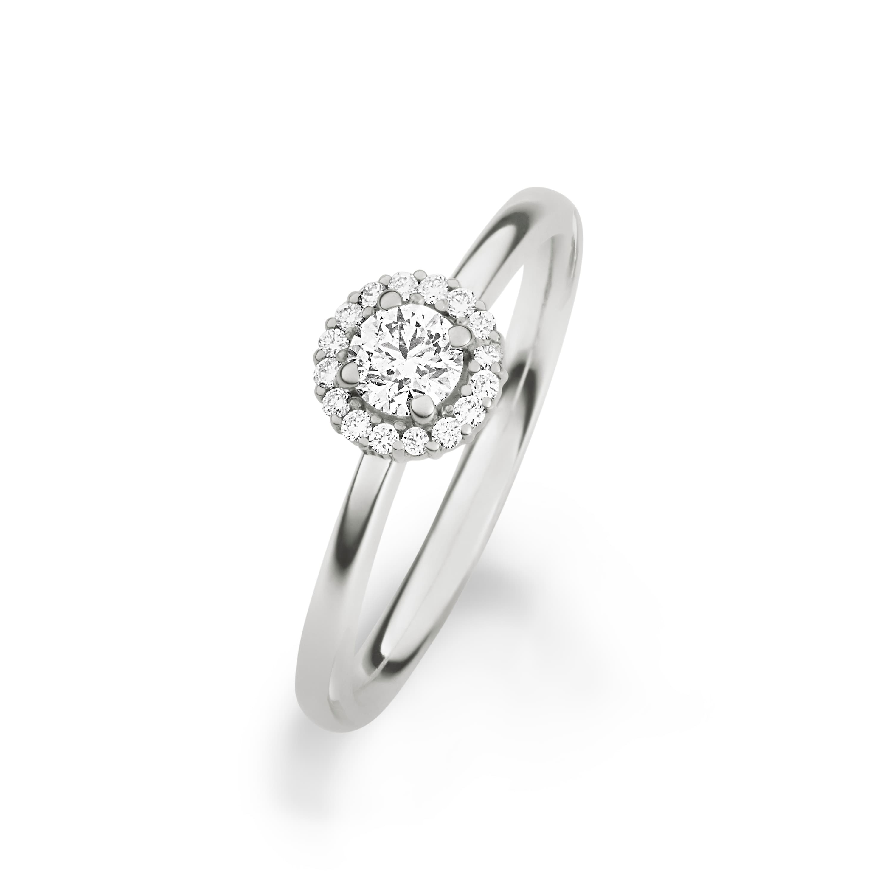 Verlobungsring mit zentralem Brillanten und umlaufender Diamantfassung