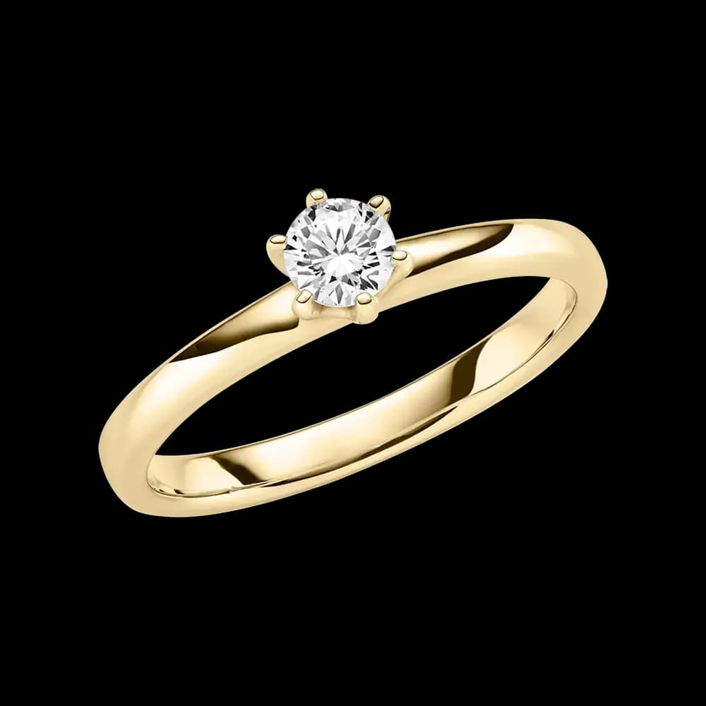 Ein klassischer Solitärring mit Diamant in einer sicheren Sechskrappenfassung