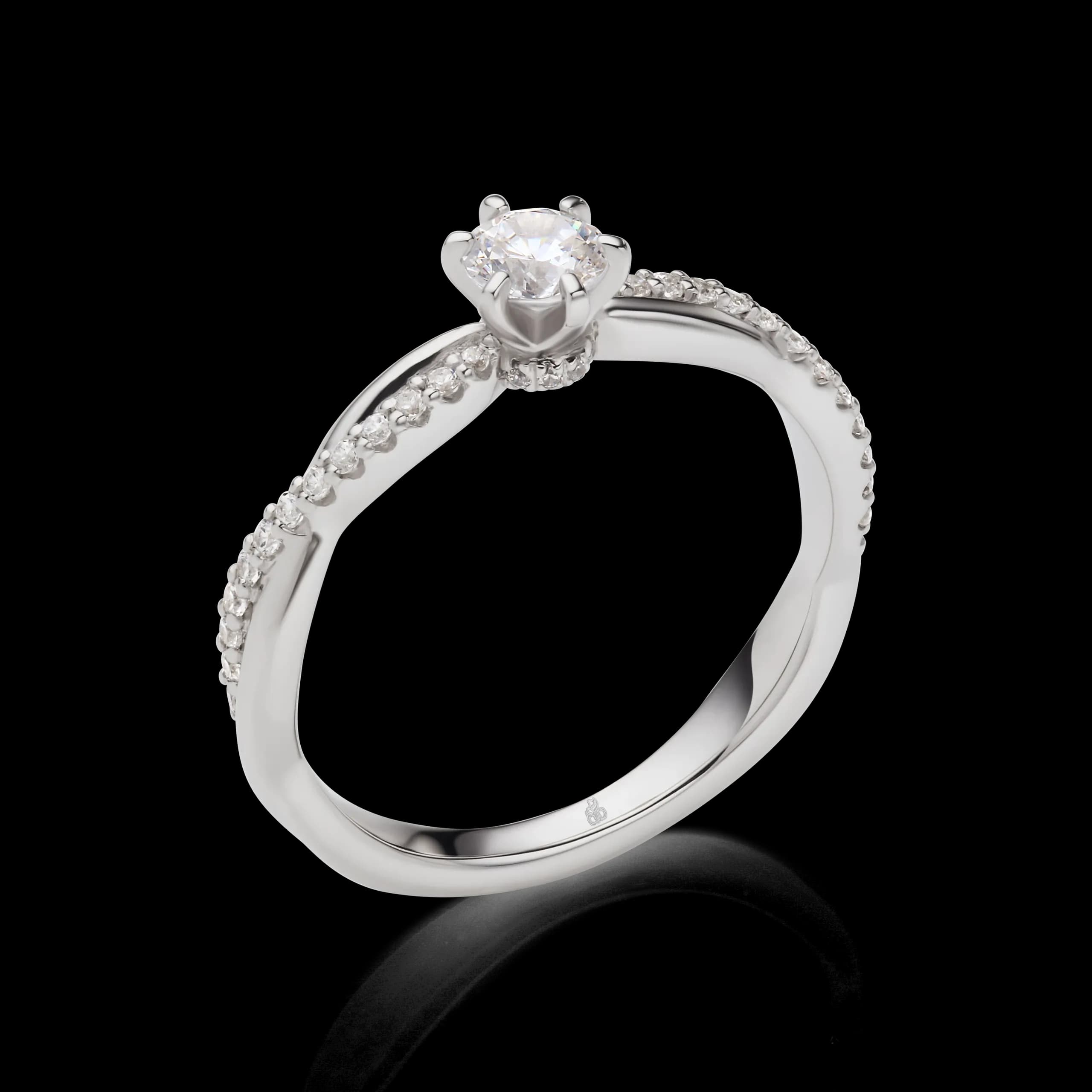 Rauschmayer Solitärring 585/- Weißgold mit Diamant-Geflecht